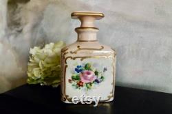 Porcelain Vanity Jar Bath Salts Container Bathroom Decor Soft Pink With Colorful Floral And Gold Design Hand Painted