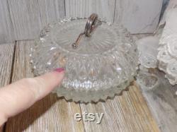 Powder Box Round Crystal, Crystal, Crystal Glass, Puff, HAS DAMAGE Dresser Decor, Bathroom Decor, Vintage Home Decor, Daysgonebytreasures y