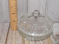 Powder Box Round Crystal, Crystal, Crystal Glass, Puff, HAS DAMAGE Dresser Decor, Bathroom Decor, Vintage Home Decor, Daysgonebytreasures y