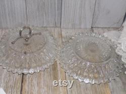 Powder Box Round Crystal, Crystal, Crystal Glass, Puff, HAS DAMAGE Dresser Decor, Bathroom Decor, Vintage Home Decor, Daysgonebytreasures y