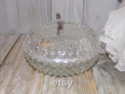 Powder Box Round Crystal, Crystal, Crystal Glass, Puff, HAS DAMAGE Dresser Decor, Bathroom Decor, Vintage Home Decor, Daysgonebytreasures y