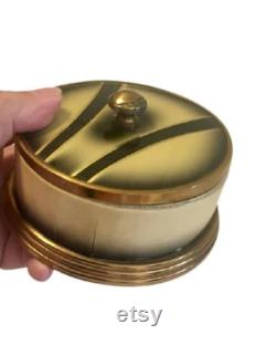 Powder Box Vintage Art Deco Vanity Box Yellow Black Lid Tin Enamel Brass Trinket Box Conversation Piece