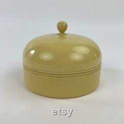 Powder Jar Container, Celluloid Bakelite Pyralin, Yellow, Domed Lid, Empty