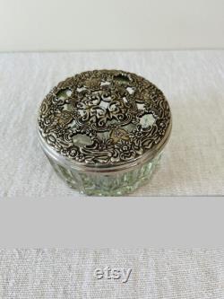 Powder Jar Potpourri Vanity Dish Victorian Style Glass Ridged Sides