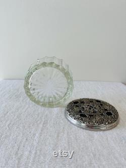 Powder Jar Potpourri Vanity Dish Victorian Style Glass Ridged Sides