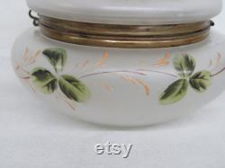 Powder Vanity Box Vintage Frosted Glass Hand Painted Cherries Brass Hinge 4051B