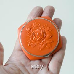 Powder box CARVED ROSE antique compact pocket mirror, Pill box vintage from Ukraine