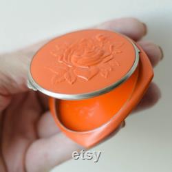 Powder box CARVED ROSE antique compact pocket mirror, Pill box vintage from Ukraine