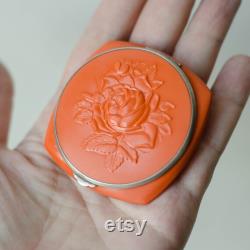 Powder box CARVED ROSE antique compact pocket mirror, Pill box vintage from Ukraine