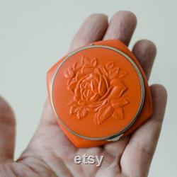 Powder box CARVED ROSE antique compact pocket mirror, Pill box vintage from Ukraine