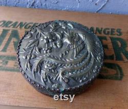 Powder jar, powder can, Asian powder can, mirrored power can, vintage mirror powder jar