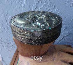 Powder jar, powder can, Asian powder can, mirrored power can, vintage mirror powder jar