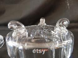 Pressed glass powder jar with three feet, vintage