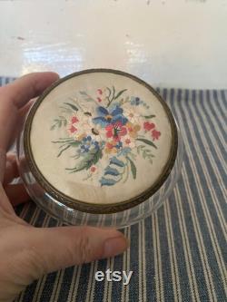 Pretty embroidered dressing table pot powder bowl