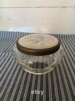 Pretty embroidered dressing table pot powder bowl