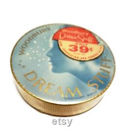 RARE 1940s WOODBURY Dream Stuff Powder Box Dreamy Blue Art Deco Stars Celestial Vanity Decor Full Face Powder 30s 40s Makeup Cosmetic Beauty