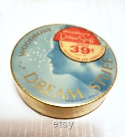RARE 1940s WOODBURY Dream Stuff Powder Box Dreamy Blue Art Deco Stars Celestial Vanity Decor Full Face Powder 30s 40s Makeup Cosmetic Beauty
