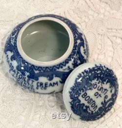 RARE Antique Countie of Boston Magda Toilet Cold Creme Jar, Blue and White Countie Porcelain Jar, Victorian Vanity Jar, Vanity Decor