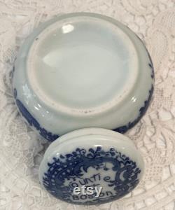 RARE Antique Countie of Boston Magda Toilet Cold Creme Jar, Blue and White Countie Porcelain Jar, Victorian Vanity Jar, Vanity Decor