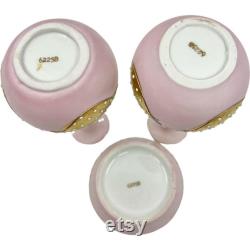 RARE Vintage Lenwile Ardalt Pink and Gold Vanity Set 1940's Porcelain Vanity Tray, Lidded Powder Jar and Two Perfume Bottles 6225B