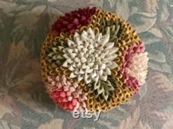 REDUCED Art Deco Ribbon Work Powder Box, Beautiful Mums, with Silk Ribbon Work Powder Puff, Fabulous and Unique