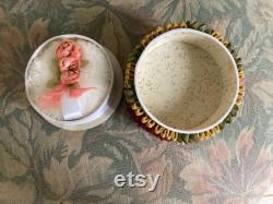 REDUCED Art Deco Ribbon Work Powder Box, Beautiful Mums, with Silk Ribbon Work Powder Puff, Fabulous and Unique