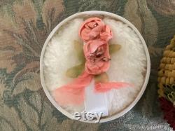 REDUCED Art Deco Ribbon Work Powder Box, Beautiful Mums, with Silk Ribbon Work Powder Puff, Fabulous and Unique