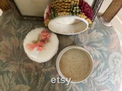 REDUCED Art Deco Ribbon Work Powder Box, Beautiful Mums, with Silk Ribbon Work Powder Puff, Fabulous and Unique