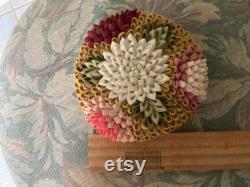 REDUCED Art Deco Ribbon Work Powder Box, Beautiful Mums, with Silk Ribbon Work Powder Puff, Fabulous and Unique