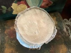 REDUCED Deco era body powder puff with German Marie Antoinette porcelain figurine, gold satin, antique laces and Silk Rose Rococo Trim