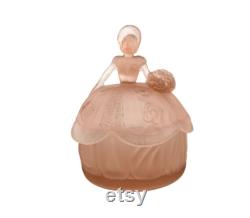 Ramses Paris Girl with Crinoline Glass Powder Jar Satin Pink Glass Vintage