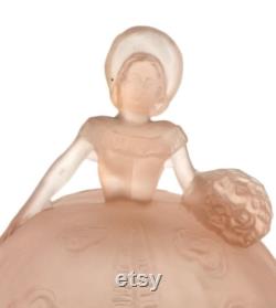 Ramses Paris Girl with Crinoline Glass Powder Jar Satin Pink Glass Vintage