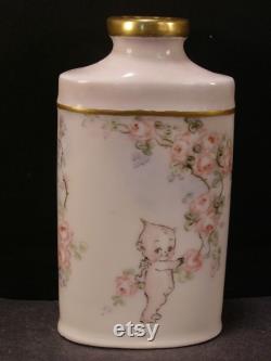 Rare 1900 Kewpie Doll H-PAINTED Porcelain Talc Powder Shaker Bottle Dresser Jar