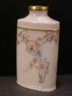 Rare 1900 Kewpie Doll H-PAINTED Porcelain Talc Powder Shaker Bottle Dresser Jar