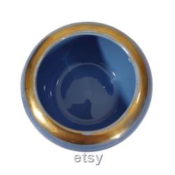 Rare Antique 1920's Weller Pottery Large Dresser Powder Jar Blue Gold Vanity Bowl Lid 24K Gold