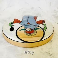 Rare Art Deco Noritake Powder Box with Deco Lady Mirror Motif, Lustre Glaze, M-Japan Mark c.1920s