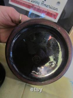 Rare Black Hand Painted Enamel Floral Vanity Lidded Powder Jar