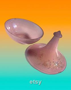 Rare Houze Convex Glass Co. Art Deco Opaque Powder Jar Rare Pink Color, gift
