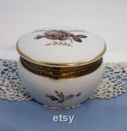 Rare Lefton Hinged ROSE Powder Box, ceramic lidded vanity jewelry box, Rose vanity storage