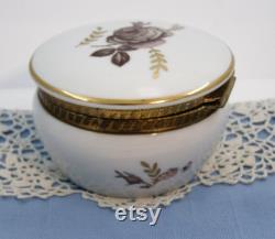 Rare Lefton Hinged ROSE Powder Box, ceramic lidded vanity jewelry box, Rose vanity storage