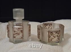 Rare René Lalique Hélène Perfume Bottle & Matching Powder Box, 1942