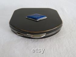 Rare Vintage Art Deco Black Enamel and Lapis Lazuli Powder Rouge Compact by Orahic, France 1920's Vanity Item See Condition Report