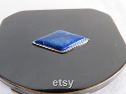 Rare Vintage Art Deco Black Enamel and Lapis Lazuli Powder Rouge Compact by Orahic, France 1920's Vanity Item See Condition Report