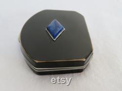 Rare Vintage Art Deco Black Enamel and Lapis Lazuli Powder Rouge Compact by Orahic, France 1920's Vanity Item See Condition Report