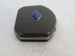 Rare Vintage Art Deco Black Enamel and Lapis Lazuli Powder Rouge Compact by Orahic, France 1920's Vanity Item See Condition Report