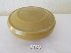 Rare Vintage Art Deco Marbled Yellow Urea Formaldehyde Early Plastic Powder Bowl by Chic-Pak, England 1930's Large Size Patent 414645-33
