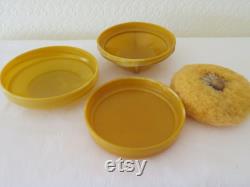 Rare Vintage Art Deco Marbled Yellow Urea Formaldehyde Early Plastic Powder Bowl by Chic-Pak, England 1930's Large Size Patent 414645-33