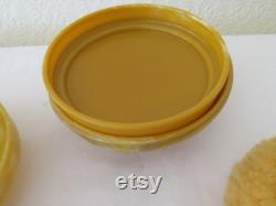 Rare Vintage Art Deco Marbled Yellow Urea Formaldehyde Early Plastic Powder Bowl by Chic-Pak, England 1930's Large Size Patent 414645-33