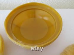 Rare Vintage Art Deco Marbled Yellow Urea Formaldehyde Early Plastic Powder Bowl by Chic-Pak, England 1930's Large Size Patent 414645-33
