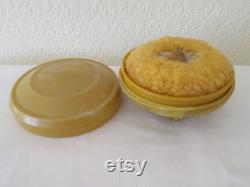 Rare Vintage Art Deco Marbled Yellow Urea Formaldehyde Early Plastic Powder Bowl by Chic-Pak, England 1930's Large Size Patent 414645-33